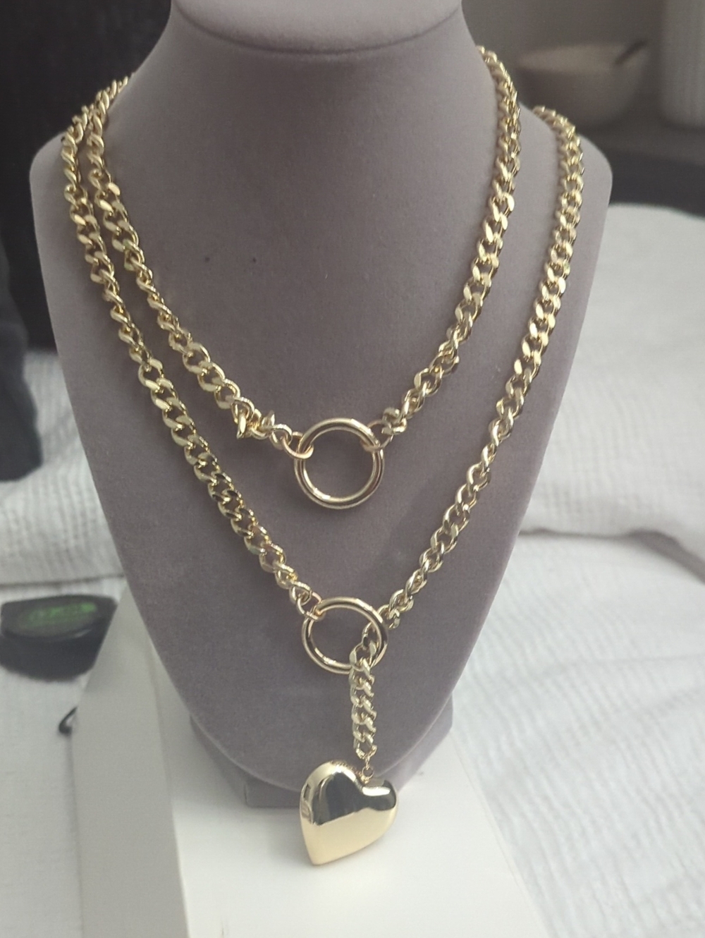 Gold-Tone Heart Pendant Layered Necklace
